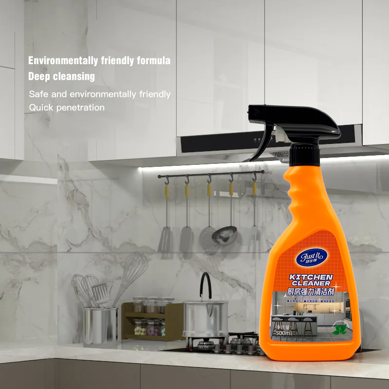 How does strong kitchen cleaner efficiently remove stubborn oil stains?